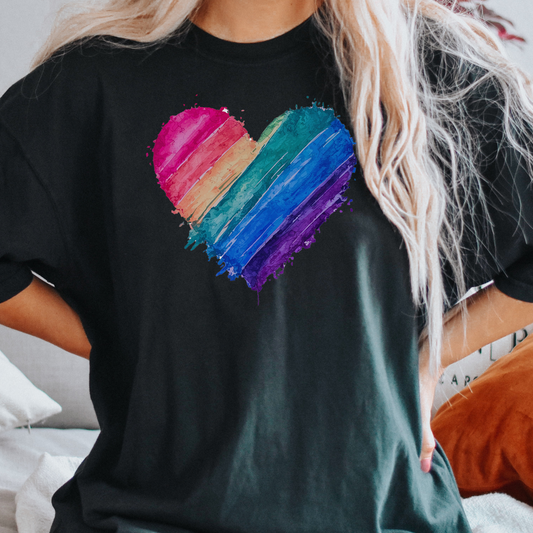 Watercolor Rainbow Heart Graphic T-Shirt